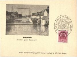 Kolozsvár, Cluj; Szamos parti duzzasztó. Az Ifjúsági Bélyeggyűjtők Országos Szaklapja "A Bélyeg" kiadása / river, dame, "1943 1938 Kassa haztért" So. Stpl So. Stpl