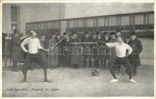 Les Sports. Assaut au sabre / Saber attack, French fencing, interior (EK)