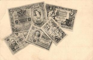 Tausend Kronen, Hundert Kronen, Zwanzig Kronen, Fünfzig Kronen, Zehn Kronen / Austro-Hungarian banknotes (EB)