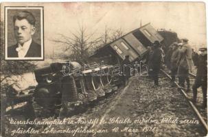 1928 Neustift bei Scheibbs (Niederösterreich), Eisenbahnunglück mit dem tödlich verunglückten Lokomotivführer / rail accident, train car wreck, crashed, deadly injured locomotive driver, J. Mark photo (kis szakadás / small tear)