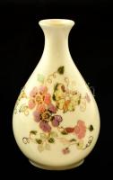 Zsolnay pillangómintás porcelán kis váza, kézzel festett, jelzett, máz alatti repedésekkel, m: 11,5 cm