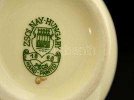 Zsolnay pillangómintás porcelán kis váza, kézzel festett, jelzett, máz alatti repedésekkel, m: 11,5 ...