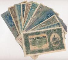 1913-1923. 12db-os vegyes korona bankjegy tétel T:III,III-,IV