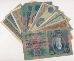 1913-1923. 12db-os vegyes korona bankjegy tétel T:III,III-,IV
