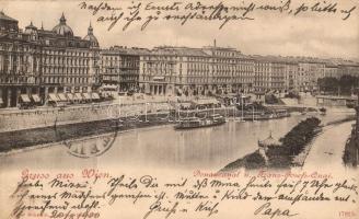 Vienna, Wien; Donaucanal, Franz Josefs Quai / quay with steamships (EK)