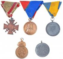 5db-os kitüntetés tétel, benne 1922. "Magyar Koronás Bronzérem" aranyozott Br kitüntetés m...