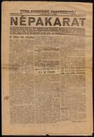 1919 Népakarat, a Debreceni Munkás- és Katonatanács napilapja, I. évfolyam, 21. szám, benne a Tanácsköztársaság érdekes hírei, viseltes állapotban
