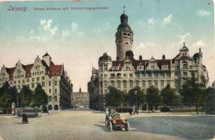 Leipzig, Neues Rathaus mit Verwaltungsgebäude / town hall, Administrative buildings, automobile (fa)