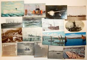 Hajók, hadihajók, 12 régi lap, 3 fénykép+1 modern lap