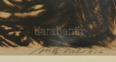 Uitz Béla (1887-1972): Fürdőzők, 1917. Hidegtű, papír, jelzett, üvegezett keretben, 24×35 cm