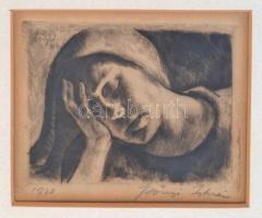 Szőnyi István (1894-1960): Merengő. Rézkarc, papír, jelzett, üvegezett keretben, 9×12 cm