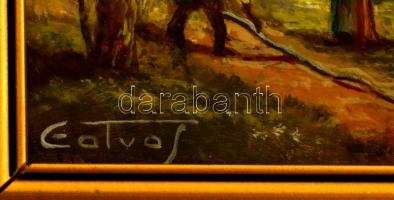 Eötvös jelzéssel: Gallyszedők. Olaj, falemez, keretben 13×18 cm