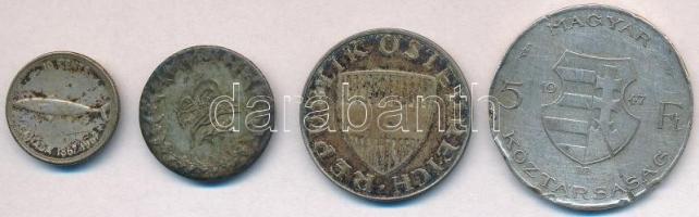 4db-os vegyes magyar és külföldi sérült, gyenge tartású ezüstpénz tétel T:2-,3,3- 4pcs of various silver coins in bad condition C:VF,F,VG
