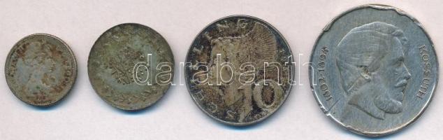 4db-os vegyes magyar és külföldi sérült, gyenge tartású ezüstpénz tétel T:2-,3,3-
4pcs of various s...