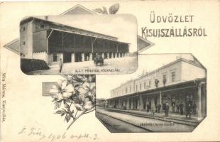 Kisújszállás, N. K. T. Pénztár közraktára, vasútállomás, peron részlet, Witz Márton kiadása, floral Art Nouveau (EK)