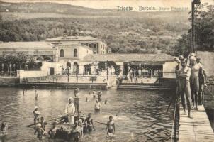 Trieste, Barcola, Bagne Excelsior, Hotel Meuble Excelsior. Fürdőző matrózok; Krasznai Béla matróz levele / K.u.K. Kriegsmarine, bathing mariners in the swimming pool (EK)