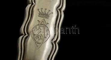 Ezüst(Ag) nyelű csont salátás kanál és villa, monogramos, jelzett, h: 24 és 25 cm, bruttó: 147 g