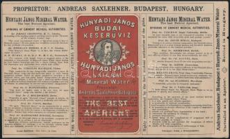 cca 1910-1930 Hunyadi János Budai Keresűvíz Andreas Saxlehner Budapest, italcímke, angol nyelven, 23x14 cm./ cca 1910-1930 Hunyadi János Natural Mineral Water, Andreas Saxlehner Budapest, drinklabel, in English language, 23x14 cm.