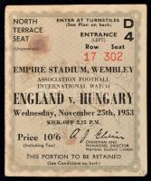 1953 Magyarország-Anglia, a legendás 6:3-as labdarúgó mérkőzés meccsfüzete, és egy belépőjegye a Wem...