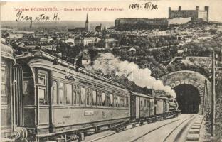 Pozsony, Pressburg, Bratislava; Gruss aus / Üdvözlőlap alagúton áthaladó gőzmozdonnyal / greeting card with locomotive passing through a tunnel (EM)