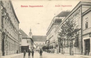 Nagyszombat, Trnava; Érseki főgimnázium, gyógyszertár, Verlag G. M. P. 878. / grammar school, pharmacy, street view (EK)