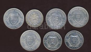 Szlovákia 1939. 20K Ag (2x) T:2 
1944. 10K Ag (1x) + 50K Ag (4x) T:2,3 k-