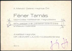 1974 Féner Tamás (1938-) fotóművész aláírása kiállítási meghívóján