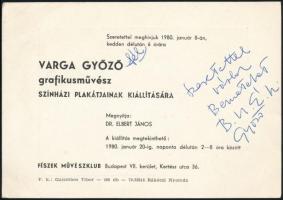 1980 Varga Győző grafikusművész aláírása kiállítási meghívóján