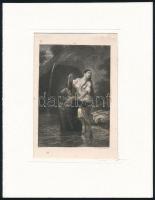cca 1880 Történelmi(?) jelenet, acélmetszet, papír, Barabás rajza után metszette Mayer Károly, paszpartuban, 11,5×8 cm