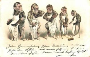 1899 Monkeys polishing shoes, Wittenberg L. Kutzner & Berger No. 200. litho (EK)
