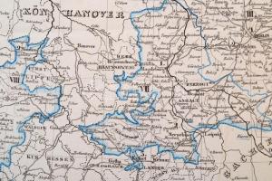 1839 Poroszország térképe, F. Fried, Wien, Artaria & Comp., német nyelven, két alsó sarkánál sér...