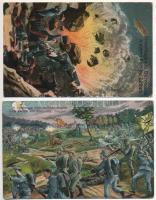 10 db RÉGI katonai művészlap vegyes minőségben / 10 pre-1945 military art postcards in mixed quality