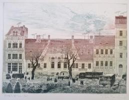 Tuka László (1924-2007): Batthányi tér. Színes rézkarc, papír, jelzett, 25×34 cm