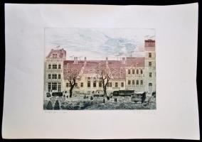 Tuka László (1924-2007): Batthányi tér. Színes rézkarc, papír, jelzett, 25×34 cm