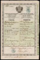 1862 Kétnyelvű útlevél bándoli lakos részére sok település pecsétjével / 1862 Passport for Burgenland citizen Weiden bei Rechnitz