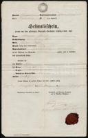 1832 Illetőségi bizonyítvány, Vas megyei lakos részére Hidegkúton kiállítva, 6kr szignettával / Heimatschein