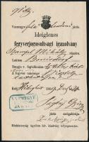1869 Ideiglenes fegyverjogosultsági igazolvány bónisfalvai elöljáró részére / 1869 Waffen Pass- Gun licence for Burgenland village officer