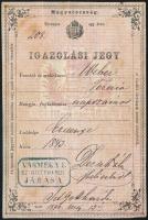 1879 Cselédkönyv és igazolási jegy azonos személy részére