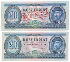 1969. 20Ft MINTA bélyegzéssel és perforációval, C000-001269 sorszámmal + 1969. 20Ft T:I / Hungary 1969. 20 Forint with MINTA(SPECIMEN) overprint and perforation, C000 001269 serial number + 1969. 20 Forint C:UNC Adamo F15Ma,F15