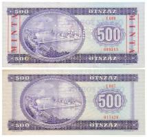 1975. 500Ft piros "MINTA" felülnyomással és perforációval illetve "E000 000385" ...