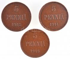 Finnország 1914-1916. 5P Br (3xklf) T:2 Finland 1914-1916. 5 Pennia Br (3xklf) C:XF Krause KM#15