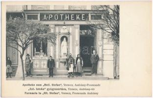 Versec, Vrsac; Szent István gyógyszertára. A. Weiser kiadása / Apotheke zum Heil. Stefan / Farmacia la Sft. Stefan / pharmacy