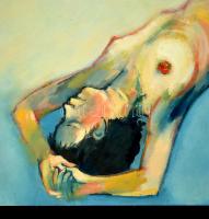 Kovács Tamás Vilmos (1951-): Fekvő akt. Olaj, farost, jelzett, 60×80 cm