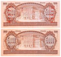 1990. 5000Ft "H 00000502" sorszámmal illetve piros "MINTA" felülnyomással és per...