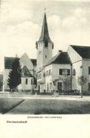 Nagyszeben, Hermannstadt, Sibiu; Johannis templom, Luther ház. Jos. Drotleff / Johanniskirche, Lutherhaus / church, Luther house