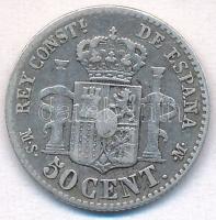 Spanyolország 1881MS-M 50c Ag "XII. Alfonz" T:2-
Spain 1881MS-M 50 Centimos Ag "Alfo...