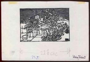 Kőnig Róbert (1955 - ) szignózott metszet 18x12 cm