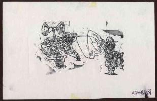 Kőnig Róbert (1955 - ) szignózott metszet 20x13 cm