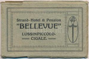 Mali Losinj, Lussinpiccolo-Cigale; Strand Hotel & Pension Bellevue - képeslapfüzet 7 lappal, belsőkkel, reklám / postcard booklet with 7 postcards, interiors, advertisement