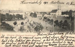 Hódmezővásárhely, Fő tér piaccal, üzletek (Rb)